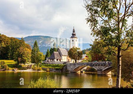 Rives pittoresques du lac Bohinj Banque D'Images