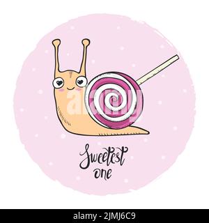 Escargot de dessin animé avec bonbon à la lylipop comme coquille. Illustration du vecteur bébé Illustration de Vecteur