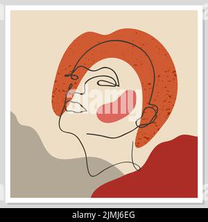 Portrait de femme abstrait. Tendance vecteur une ligne minimal visages de fille. Décoration murale Illustration de Vecteur
