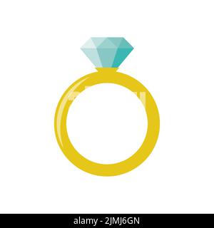 Bague d'engagement dorée avec un diamant. Illustration vectorielle Illustration de Vecteur
