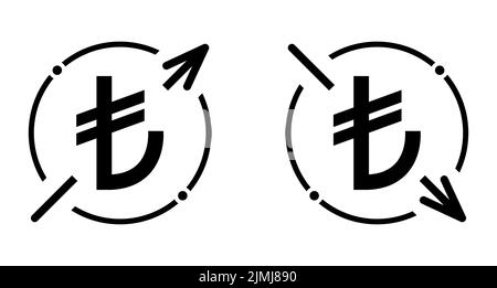 Ensemble de symboles de coût icône d'augmentation et de diminution de la lire turque. Symbole de vecteur d'argent isolé en arrière-plan . Illustration de Vecteur