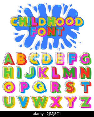 Police enfance. Lettres et symboles lumineux pour enfants. Scénario vectoriel coloré pour le marketing, la carte et le design de l'affiche. Illustration de Vecteur