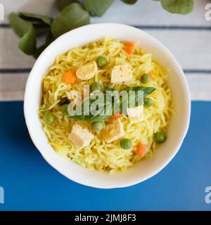 Gros plan sur la cuisine traditionnelle indienne avec du poulet au riz Banque D'Images