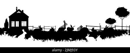 Les lapins bissent. Silhouette de l'image. Animaux de la ferme. Animaux à fourrure. Isolé sur fond blanc. Vecteur. Illustration de Vecteur