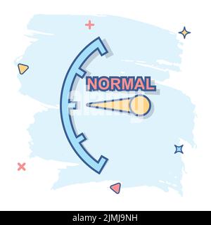 Icône de niveau normal de dessin animé en style de bande dessinée. Pictogramme de l'indicateur de vitesse et du compte-tours. Concept commercial de destruction de compteur de risques. Illustration de Vecteur