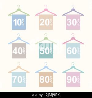 solde rabais pourcentage cintre étiquette mode promotion étiquette ensemble badge couleur pastel vecteur Illustration de Vecteur