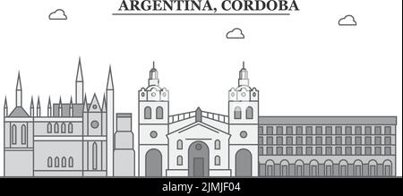 Argentine, Cordoba ville horizon isolé illustration vectorielle, icônes Illustration de Vecteur