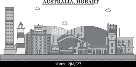 Australie, vue sur la ville de Hobart illustration vectorielle isolée, icônes Illustration de Vecteur