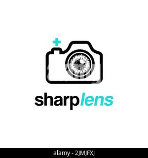 Appareil photo avec pupille pour photo Studio logo inspiration Illustration de Vecteur