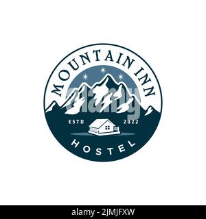 Vue sur la montagne avec le logo de la maison pour l'hôtel Auberge de location de cabine Design inspiration Illustration de Vecteur