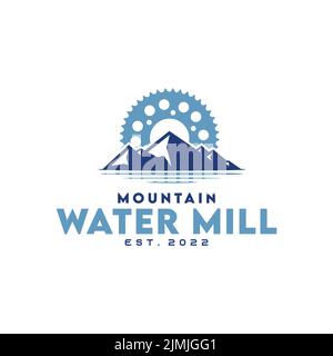 Montagnes et engins, Water Creek Mill logo Design Illustration de Vecteur