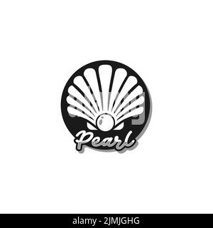 Pearl Seashell Oyster Scallop Shell bivalve Cockle Mussel Clam simple Silhouette logo Illustration de Vecteur