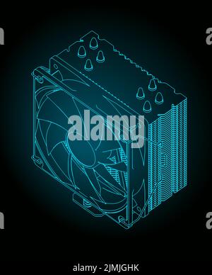 Illustration vectorielle stylisée du schéma isométrique du dissipateur de processeur Illustration de Vecteur