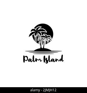 Palm Island vague de soleil de mer, pour l'icône de logo de vacances Illustration de Vecteur