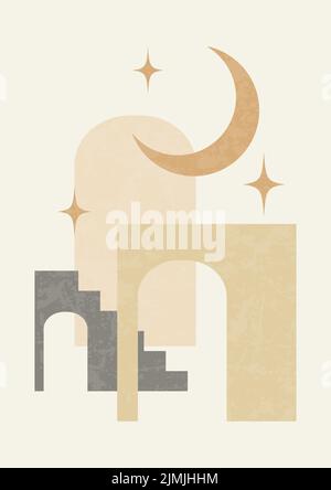 Éléments d'architecture et illustration d'une affiche de lune. Illustration de Vecteur