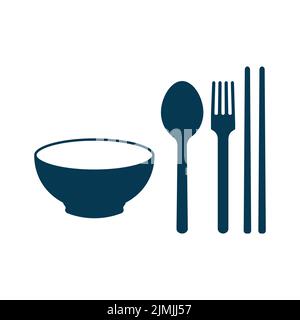 Cuillère, fourchette, baguettes et icône de bol isolés. Illustration vectorielle Illustration de Vecteur