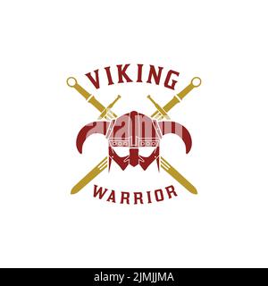 Armure du guerrier antique de Viking et d'épées croisées logo Design Illustration de Vecteur