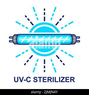 Lampe UV de stérilisation de désinfection de lumière, UVC antibactérien quartz ampoule icône Bleu ultraviolet aseptisant rayon de stérilisation. Désinfectez à partir du vecteur microbe Illustration de Vecteur