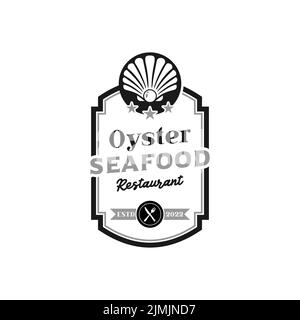 Fruits de mer Seashell Pearl Oyster noix de Saint-Jacques Cockle moule à palourdes logo restaurant conception simple Illustration de Vecteur