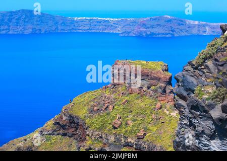 Santorini Skaros rock et caldera, Grèce Banque D'Images