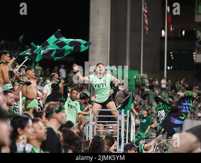 Austin, Texas, États-Unis. 6th août 2022. Austin FC supporters lors d'un match de football de grande ligue contre les tremblements de terre de San José sur 6 août 2022 à Austin, Texas. La comparaison s'est terminée dans un tirage 3-3. (Image de crédit : © Scott Coleman/ZUMA Press Wire) Banque D'Images