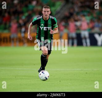 Austin, Texas, États-Unis. 6th août 2022. Austin FC milieu de terrain Alexander Ring (8) lors d'un match de football de ligue majeure contre les tremblements de terre de San José sur 6 août 2022 à Austin, Texas. La comparaison s'est terminée dans un tirage 3-3. (Image de crédit : © Scott Coleman/ZUMA Press Wire) Banque D'Images