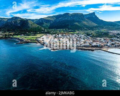 Vue aérienne, Colonia de Sant Pere près de Betlem, région Arta, Majorque, Iles Baléares, Espagne Banque D'Images