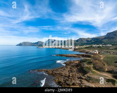 Vue aérienne, Colonia de Sant Pere près de Betlem, région Arta, Majorque, Iles Baléares, Espagne Banque D'Images