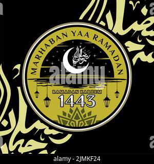 L'emblème de Marahaban ya Ramadhan est adapté aux autocollants ou insignes du ramadan Illustration de Vecteur