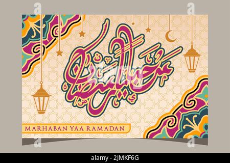 bienvenue au ramadan arabe calligraphie islamique de marhaban yaa ramadan pour modèle de bannière ou de papier peint inspiration Illustration de Vecteur
