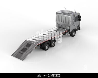 3d le camion-remorque logistique à plateau ou camion sur fond blanc Banque D'Images