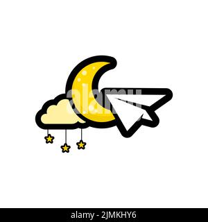 Papier avion et Crescent Moon logo inspiration Illustration de Vecteur