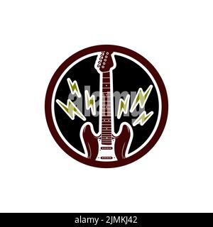 Guitare électrique avec icône électrique pour Rockstar Band concert guitariste logo Vector Design Illustration de Vecteur