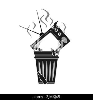 Old TV in Trash CAN, logo pour les amateurs de télévision et Liar Media Design inspiration Illustration de Vecteur