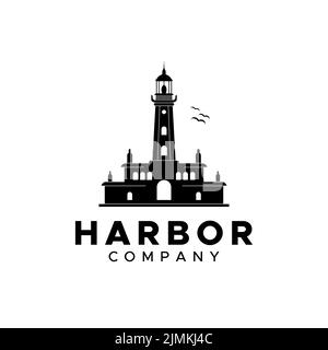 Phare Searchlight Beacon Tower Island Beach logo inspiration Illustration de Vecteur