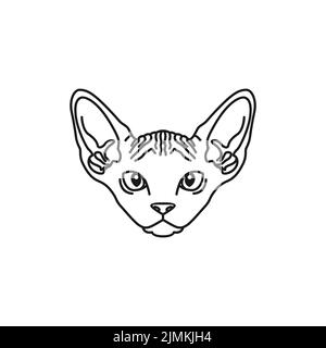 Logo d'illustration noir blanc de l'esquisse de visage de chat Sphynx Illustration de Vecteur