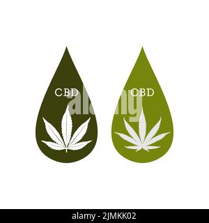 Gouttes d'eau avec logo symbole feuille de marijuana Vector Design Illustration de Vecteur