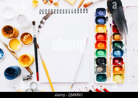 peintre lieu de travail créatif hobby vide sketchbook Banque D'Images