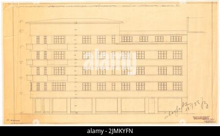 Poelzig Hans (1869-1936), refonte de la zone environnante de Bülowplatz (Scheunenviertel) à Berlin (8 juillet 1928): Bloc 6, vue Linienstraße. Crayon sur transparent, 54,7 x 95,4 cm (y compris les bords de numérisation) Banque D'Images