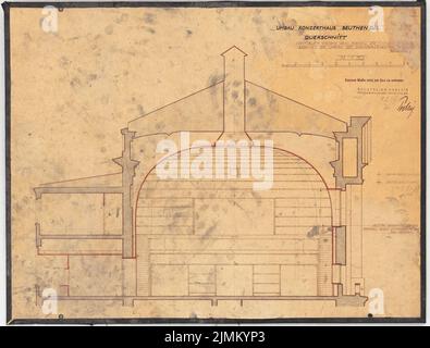 Poelzig Hans (1869-1936), salle de concert à Beuthen. Conversion (13 septembre 1927) : section croisée par rapport au rang 1:50 (par numéro d'inventaire 3633). Aquarelle légère sur la boîte, 47,8 x 62,9 cm (y compris les bords de numérisation) Banque D'Images