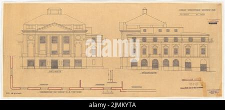 Poelzig Hans (1869-1936), salle de concert à Beuthen. Conversion (27 septembre 1927): Vue sur le jardin et entrée page 1: 100. Crayon sur transparent, 38 x 85,2 cm (y compris les bords de numérisation) Banque D'Images