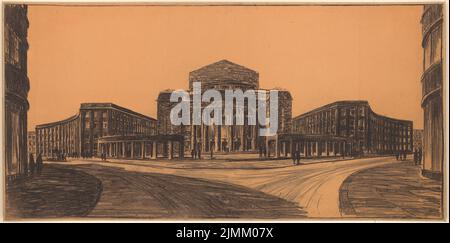 Poelzig Hans (1869-1936), reconception de la zone autour de Bülowplatz (Scheunenviertel) à Berlin (1928): Vue en perspective avec vue sur le théâtre. Charbon sur transparent, 68,3 x 137,6 cm (y compris les bords du balayage) Banque D'Images