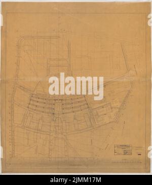 Poelzig Hans (1869-1936), I.G.-Colors à Francfort-sur-le-main. Bâtiment administratif (03.04.1929): Plan du site avec lignes hautes 1: 500. Crayon sur transparent, 137,4 x 119,9 cm (y compris les bords de numérisation) Banque D'Images