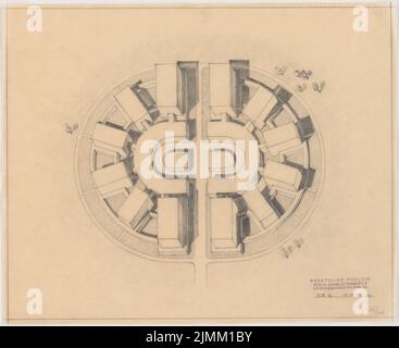 Poelzig Hans (1869-1936), studio de cinéma sonore, Berlin-Gatow (13 octobre 1930) : isométrie de tout le système. Crayon sur transparent, 39,7 x 48,6 cm (y compris les bords de numérisation) Banque D'Images