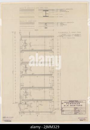 Poelzig Hans (1869-1936), Maison de la radio, Berlin (05.08.1929): Projet d'exécution, bâtiments de pointe haute partie Masurenallee 1:50. Crayon sur transparent, 69,1 x 50,3 cm (y compris les bords de numérisation) Banque D'Images