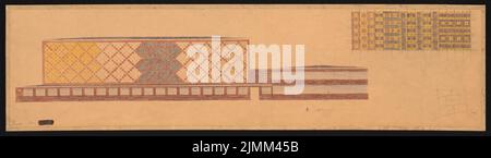 Poelzig Hans (1869-1936), studio de cinéma sonore, Berlin-Gatow (1930): Vue avec décoration de façade. Crayon de couleur sur transparent, 17,9 x 64,3 cm (y compris les bords de numérisation) Banque D'Images