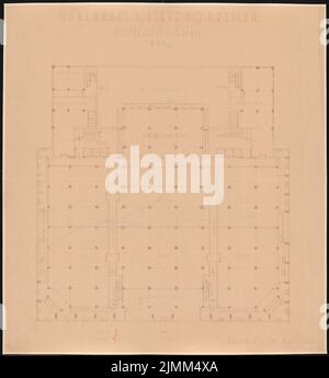 Falck, Georg, grand magasin Tietz à Breslau (08.10.1929): Plan d'étage KG 1: 100. Crayon et crayon de couleur sur une cassure du papier, 102 x 94,1 cm (y compris les bords de numérisation) Banque D'Images