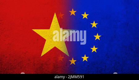 Drapeau de l'Union européenne avec la République socialiste du Vietnam drapeau national. Grunge l'arrière-plan Banque D'Images