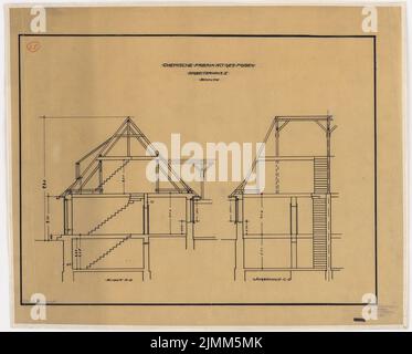 Poelzig Hans (1869-1936), usine chimique, Luban (1910-1911): Maison des travailleurs II, 2 coupes 1:50. Encre sur transparent, 49,4 x 61,5 cm (y compris les bords de numérisation) Banque D'Images