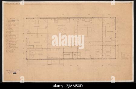 Poelzig Hans (1869-1936), Holzhaus pour Deutsche Werkstätten AG, Dresden-Hellerau (1921): Plan d'étage Holzhaus No. 5 1:50. Cassure légère sur le papier, 33,1 x 53,9 cm (y compris les bords de numérisation) Banque D'Images